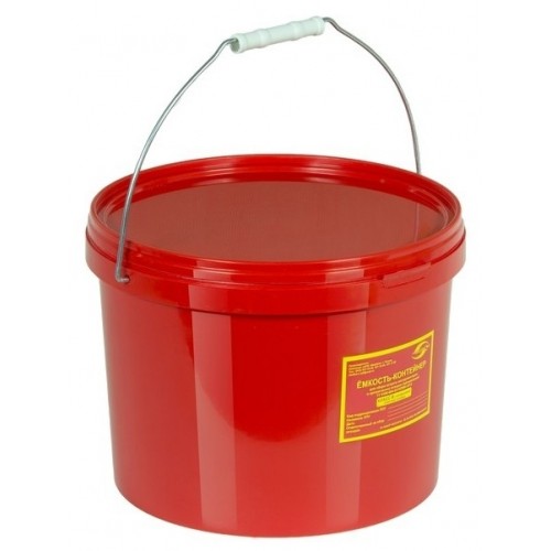 Емкость-контейнер одноразовая (красного цвета) (для сбора органических отходов класса В), 10,0 л., с индикатором вскрытия.