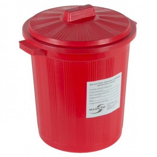 Бак для сбора, хранения и перевозки медицинских отходов (многоразовый с крышкой), 65 л красный