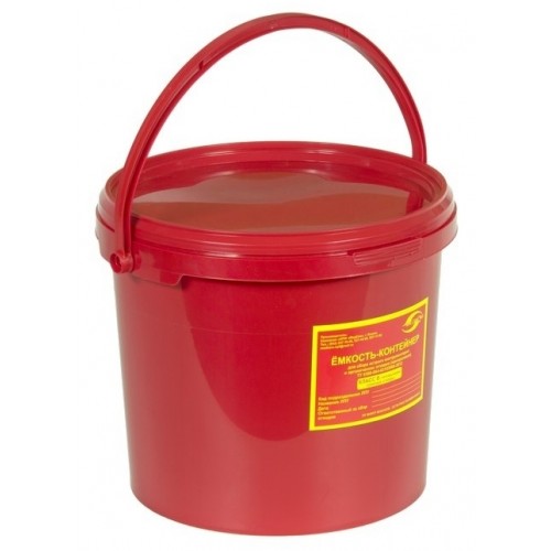 Емкость-контейнер одноразовая (красного цвета) (для сбора органических отходов класса В), 6,0 л., с индикатором вскрытия.
